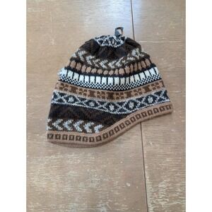Peruvian Link 100% Alpaca Wool Beanie Hat Fair Isle Brown Tan Made in Peru